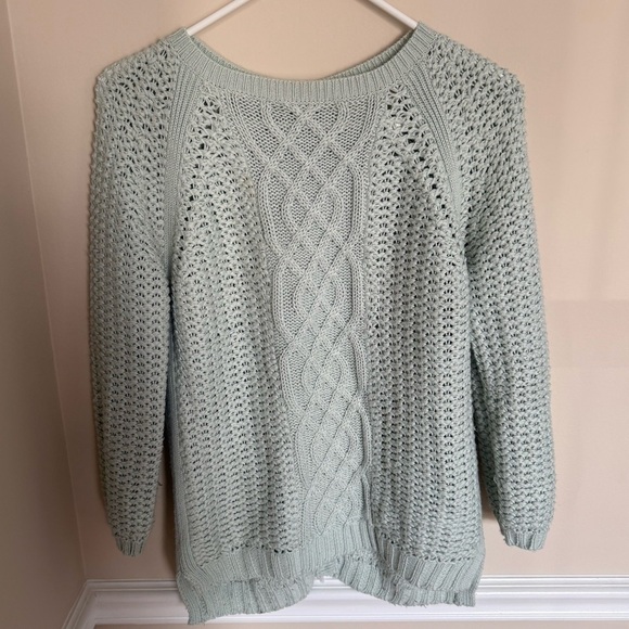 Zara Sweaters - Light Blue Chunky Knit ZaraKnit Size Medium Reversible Button Up Sweater Heavy